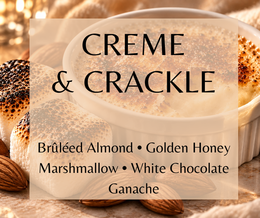 Brûléed almond, honey and caramelized sugar melt into toasted marshmallow, creamy custard, white chocolate, vanilla, tonka and soft musk.  Available in Perfume Oil, Body Spray, Body Oil & Lotion
