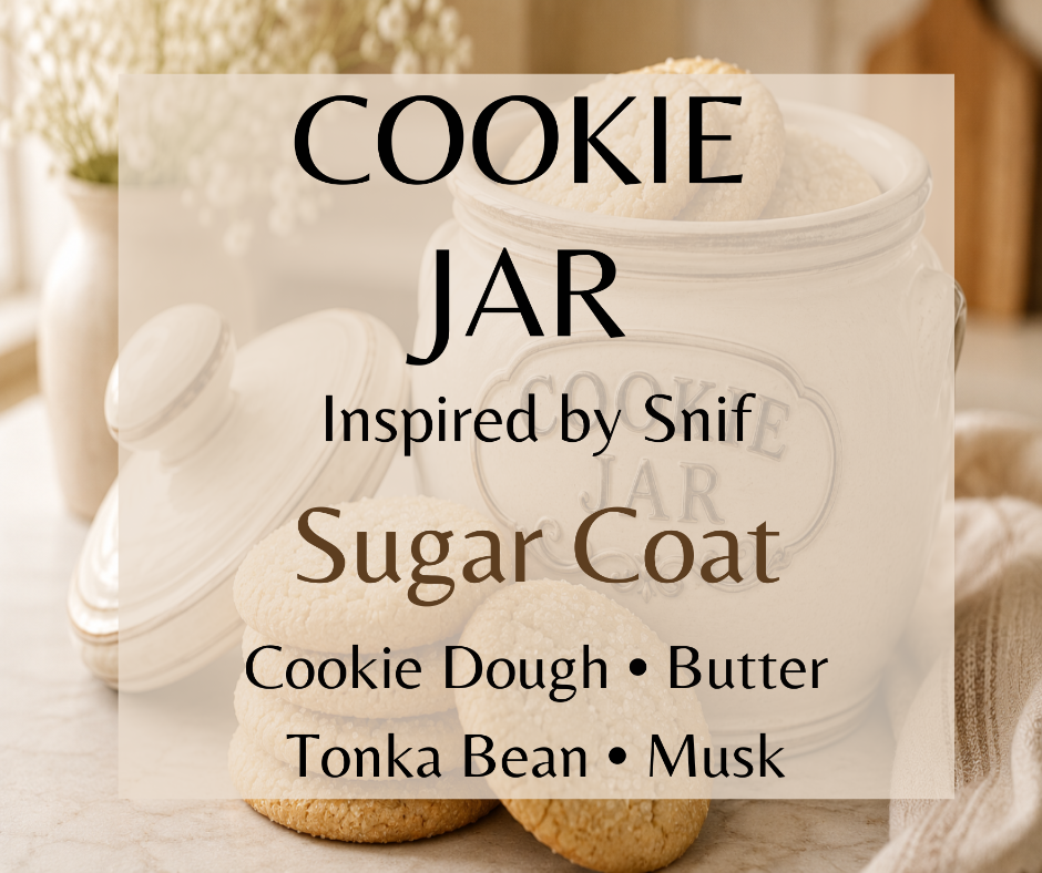 COOKIE JAR - Inspired by Snif Sugar Coat - Warm sugar cookies, golden butter, vanilla cream, and sweet cookie dough melt into tonka bean, buttery biscuit, and soft white musk. Available in Perfume Oil, Body Spray, Body Oil, and Lotion.