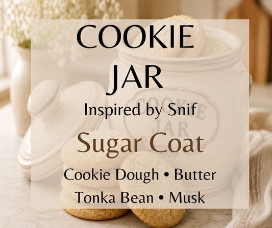COOKIE JAR - Inspired by Snif Sugar Coat - Warm sugar cookies, golden butter, vanilla cream, and sweet cookie dough melt into tonka bean, buttery biscuit, and soft white musk. Available in Perfume Oil, Body Spray, Body Oil, and Lotion.