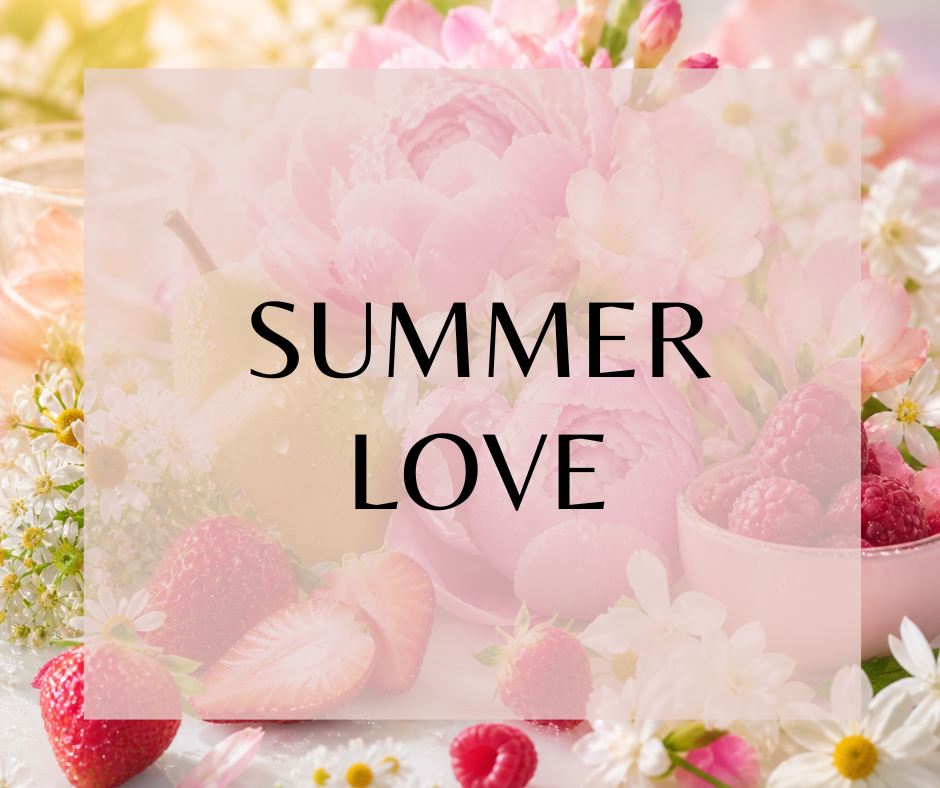 SUMMER LOVE - Strawberry and pear meet pink peony and jasmine tea for a fresh, fruity escape. Raspberry mist, chamomile, white musk, and amber wrap it all up in a warm, cozy finish, pure summer sweetness in a bottle.  Available in Perfume Oil, Body Spray, Body Oil & Lotion