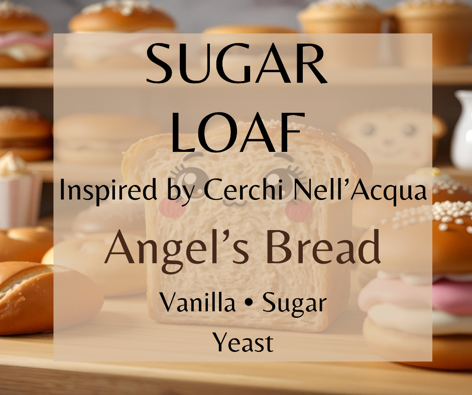 Sugar Loaf inspired by Cerchi Angel's Bread. Warm bread, vanilla, and sweet sugar create a cozy bakery fragrance. Available in Perfume Oil, Body Spray, Body Oil & Lotion.