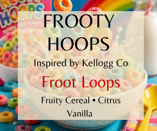 Frooty Hoops blends bright citrus, fruity cereal, creamy vanilla, and sandalwood into a playful nostalgic fragrance. Available in Perfume Oil, Body Spray, Body Oil, and Lotion.