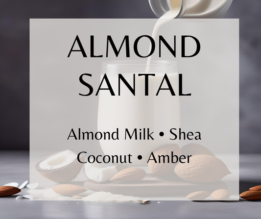Almond Santal blends almond milk, sandalwood, amber, coconut, and soft musk for a warm, sensual fragrance. Available in Perfume Oil, Body Spray, Body Oil & Lotion.