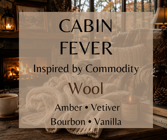Cabin Fever blends warm amber, woody vetiver, and rich bourbon vanilla into a smooth, cozy fragrance inspired by a quiet cabin retreat. Available in Perfume Oil, Body Spray, Body Oil & Lotion