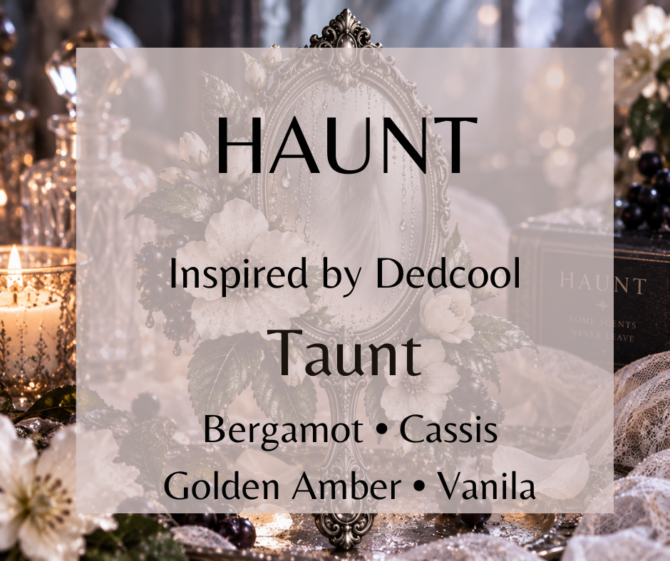 Haunt fragrance blends fresh dewdrops and bright bergamot with delicate florals, cassis, golden amber and creamy vanilla for a luminous, sophisticated scent.  Available in Perfume Oil, Body Spray, Body Oil & Lotion