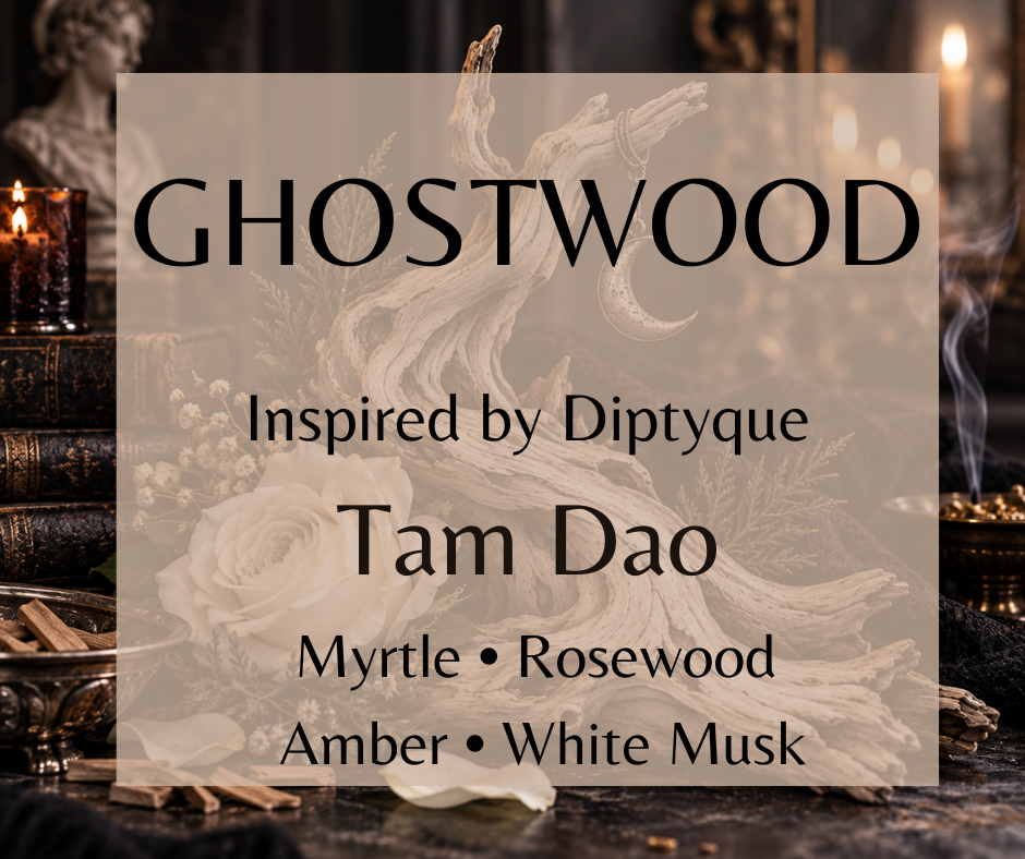 Ghostwood fragrance blends creamy sandalwood and cedar with cypress, rosewood, soft spices, amber and white musk for a smooth, powdery woody scent.  Available in Perfume Oil, Body Spray, Body Oil & Lotion