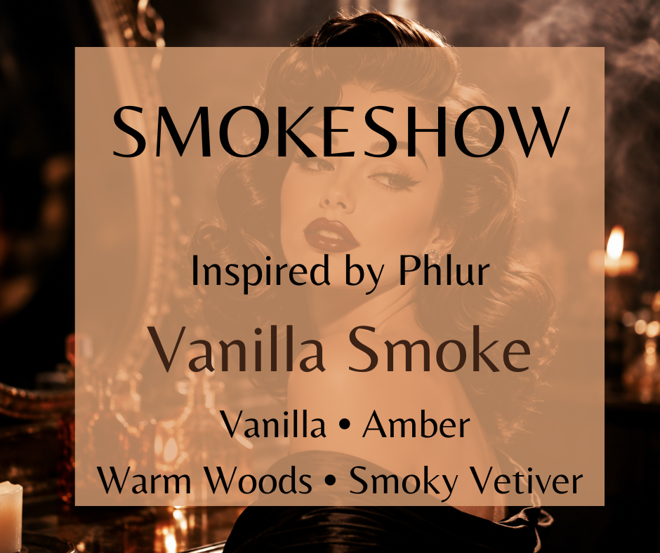 Smokeshow blends velvety vanilla, warm amber, aromatic woods, and smoky vetiver into a soft, smoldering vanilla fragrance with cozy depth. Available in Perfume Oil, Body Spray, Body Oil & Lotion