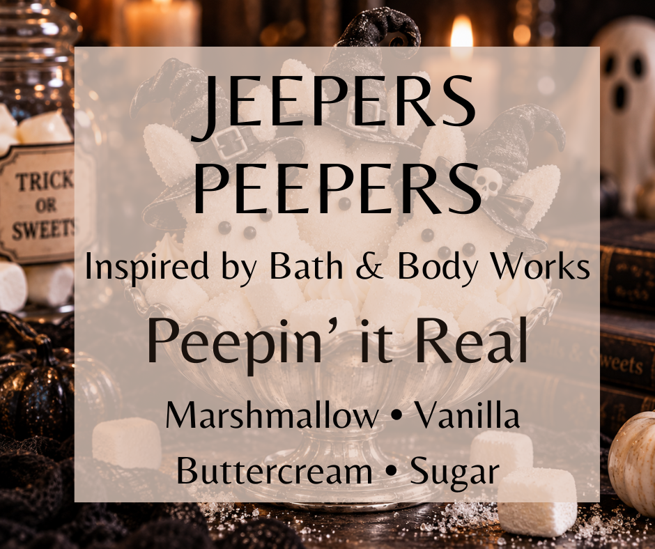 Jeepers Peepers fragrance blends fluffy vanilla marshmallow, creamy buttercream and sparkling sugar for a sweet, nostalgic marshmallow treat.  Available in Perfume Oil, Body Spray, Body Oil & Lotion