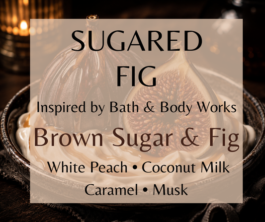 SUGARED FIG - Blends ripe fig, white peach, coconut milk, vanilla orchid, caramel, maple, amber, and musk into a creamy, decadent gourmand fragrance. Available in Perfume Oil, Body Spray, Body Oil & Lotion