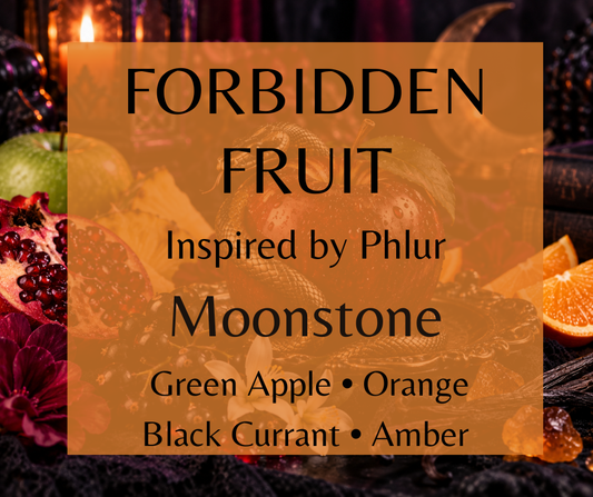 Forbidden Fruit fragrance blends green apple, pomegranate, black currant, jasmine, vanilla and amber. Fruity, enchanting and just a little dangerous. Available in Perfume Oil, Body Spray, Body Oil & Lotion