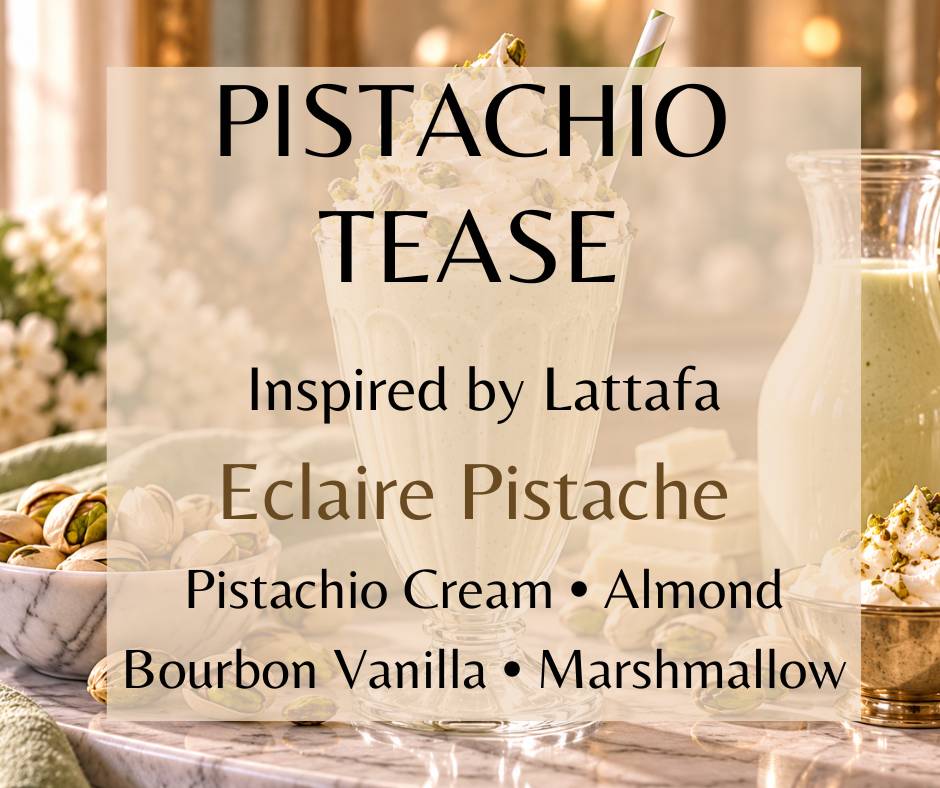 Toasted pistachio and pistachio cream melt into coconut, white cacao, whipped cream, bourbon vanilla, warm milk and marshmallow musk.   Available in Perfume Oil, Body Spray, Body Oil & Lotion
