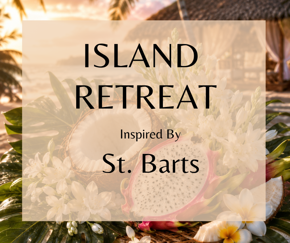 ISAND RETREAT - Inspired by Ouai St. Barts - Escape to paradise, A tropical combination of dragon fruit and island coconut,  delicate orange blossom and tuberose, all wrapped in a sensual musk. Available in Perfume Oil, Body Spray, Body Oil & Lotion