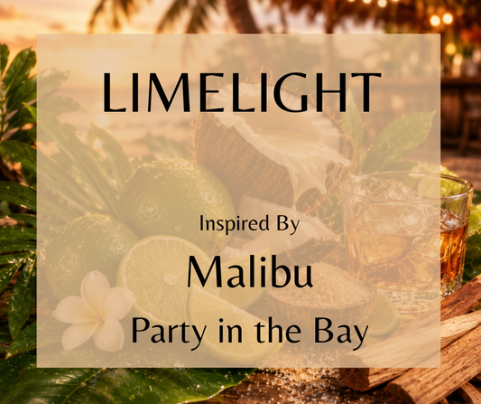 LIMELIGHT - Inspired by Simone Andreoli Malibu - Party in The Bay - A vibrant scent that starts with tangy lime and lively green undertones, conjuring images of a sun-drenched shoreline. The middle notes offer a decadent mix of creamy coconut and sugary sweetness, evoking thoughts of a luxurious tropical delicacy. As it settles, the fragrance transforms into a sultry fusion of velvety rum and creamy sandalwood, encapsulating the laid-back vibe of a seaside night.  Available in Perfume Oil, Body Spray, Body 