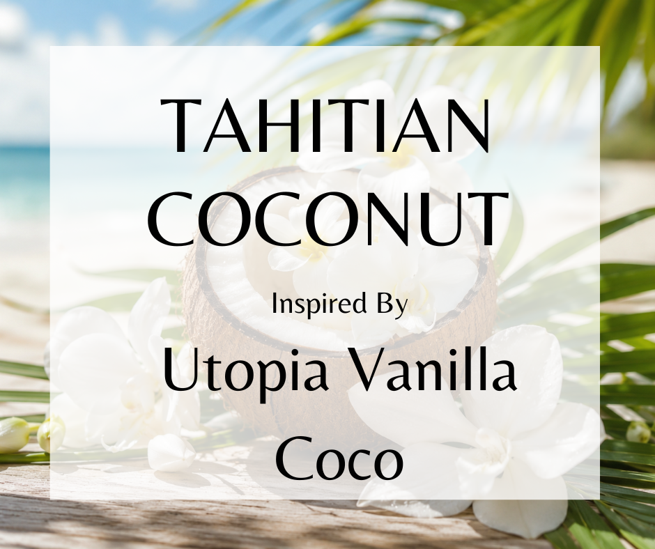 TAHITIAN COCONUT - Inspired by Kayali Utopia Vanilla Coco - Let the creamy and dreamy blend seduce you with its exotic charm. Sweet white flowers, along with notes of sandalwood add a touch of earthy luxury, while the scent of milky coconut takes you on a journey to sun-drenched beaches and lazy days under palm trees. And just a dash of vanilla bourbon for that extra indulgent warmth. Available in Perfume Oil, Body spray, Body Oil