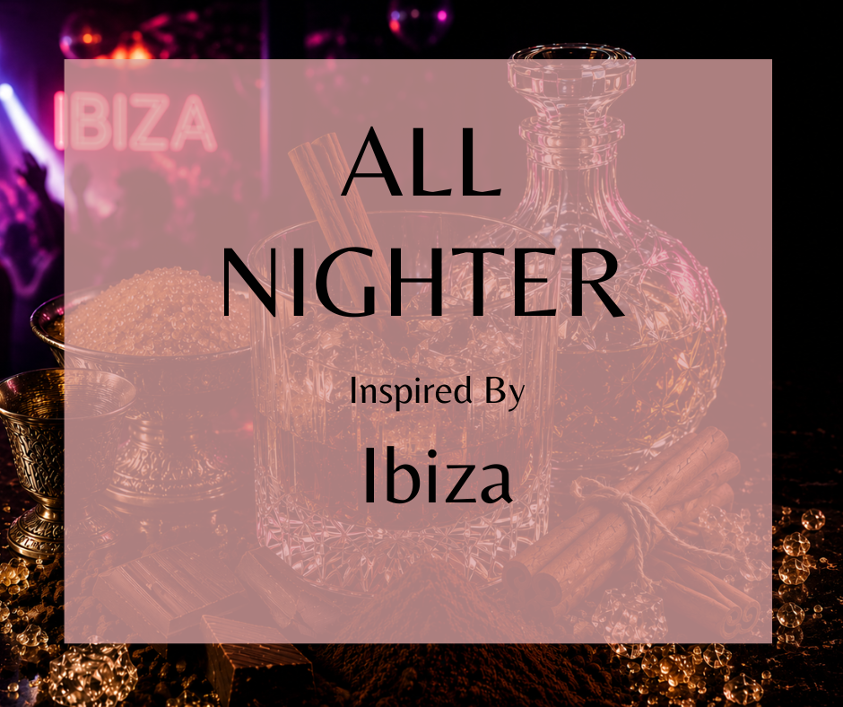 ALL NIGHTER - Inspired by Ouai Ibiza - Sugar and cocoa open with dark sweetness, evoking the warmth of skin and late-night cocktails. Rich coffee and labdanum deepen the composition, intoxicating and full-bodied, while creamy cashmeran envelops like heat from a crowded dance floor. Vanilla, cinnamon, and rum finish the journey, boozy &amp; electric.  Available in Perfume Oil, Body Spray, Body Oil & Lotion. Dupe Type Clone