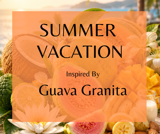 SUMMER VACATION - Inspired by Ellis Brooklyn Guava Granita - Escape to paradise! Juicy guava and banana along with bright bergamot and delicate water lily, whisking you straight to a tropical getaway. The heart bursts with creamy coconut, sweet melon, and exotic mango blossom—pure vacation vibes. As it settles, warm vanilla, silky sandalwood, and dreamy almond milk  Available in Perfume Oil, Body Spray, Body Oil & Lotion. Dupe Type Clone