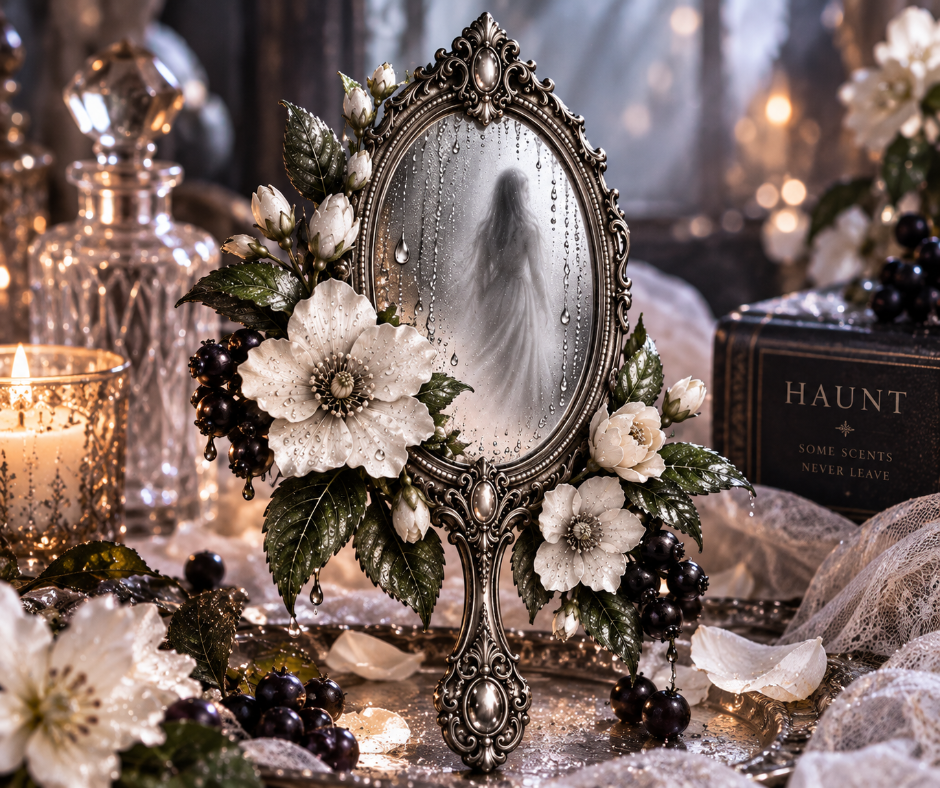 Haunt fragrance blends fresh dewdrops and bright bergamot with delicate florals, cassis, golden amber and creamy vanilla for a luminous, sophisticated scent.  Available in Perfume Oil, Body Spray, Body Oil & Lotion