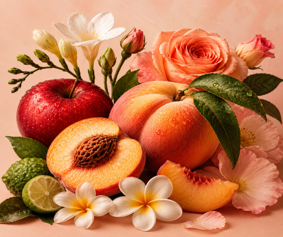 Just Peachy - Inspired by Kayali Eden Sweet Peach - Bright, sweet, and tangy peach teams up with crisp red apple and bergamot, refusing to play it safe. Nectarine crashes the party to amplify the fruit fest, while frangipani, freesia, and rose sneak in through the back door. Just when you think you've got it figured out, praline and oakmoss flip the script, dragging everything deeper. Vanilla, amber, and a warm musk ground the whole juicy affair, proving that fruit-forward doesn't have to mean one-dimension