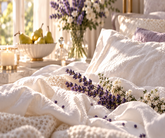 Airy fresh fabric and delicate lavender with the subtle sweetness of juicy pear. Smooth musk adds a clean, skin-like softness while creamy sandalwood settles into a warm, gently woody finish.  Available in Perfume Oil, Body Spray, Body Oil & Lotion