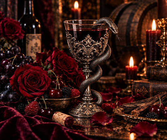 Poison & Wine fragrance blends rose, violet and red wine with cherry, raspberry, aged oak and sandalwood for a dark, romantic fruity-woody scent.  Available in Perfume Oil, Body Spray, Body Oil & Lotion