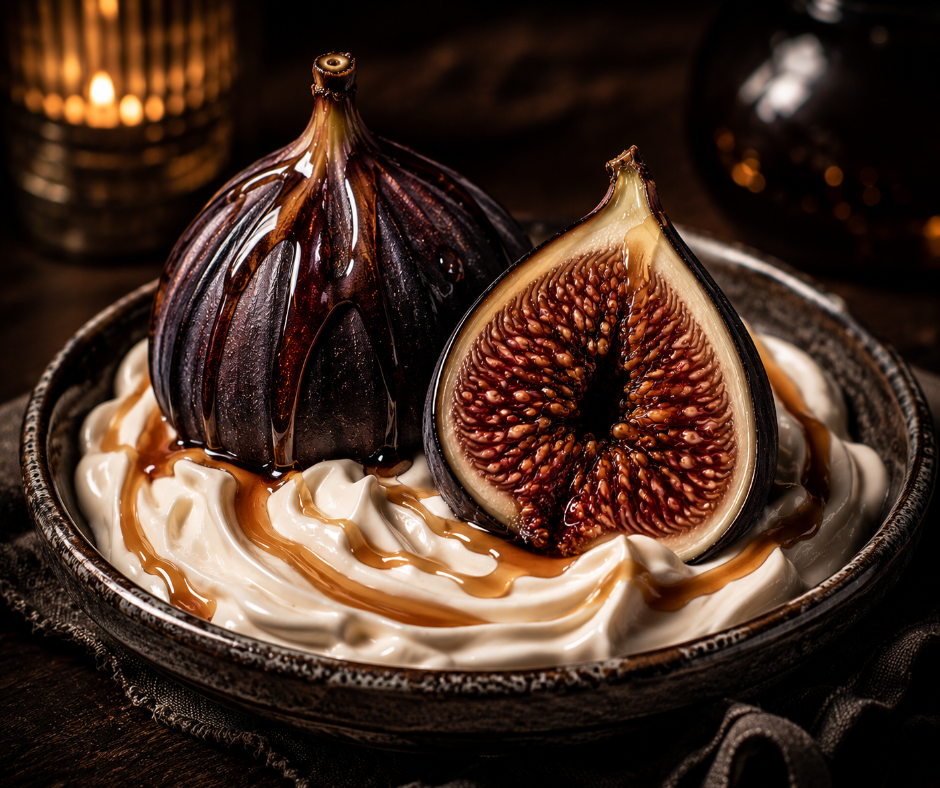 SUGARED FIG - Blends ripe fig, white peach, coconut milk, vanilla orchid, caramel, maple, amber, and musk into a creamy, decadent gourmand fragrance. Available in Perfume Oil, Body Spray, Body Oil & Lotion