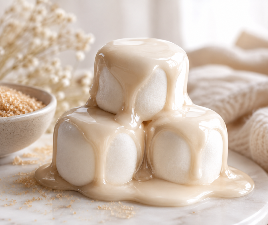 Sugar Melt blends airy green tea dust, fluffy marshmallow, golden sugar, creamy vanilla, and brown sugar into a soft, sugary gourmand fragrance.. Available in Perfume Oil, Body Spray, Body Oil & Lotion
