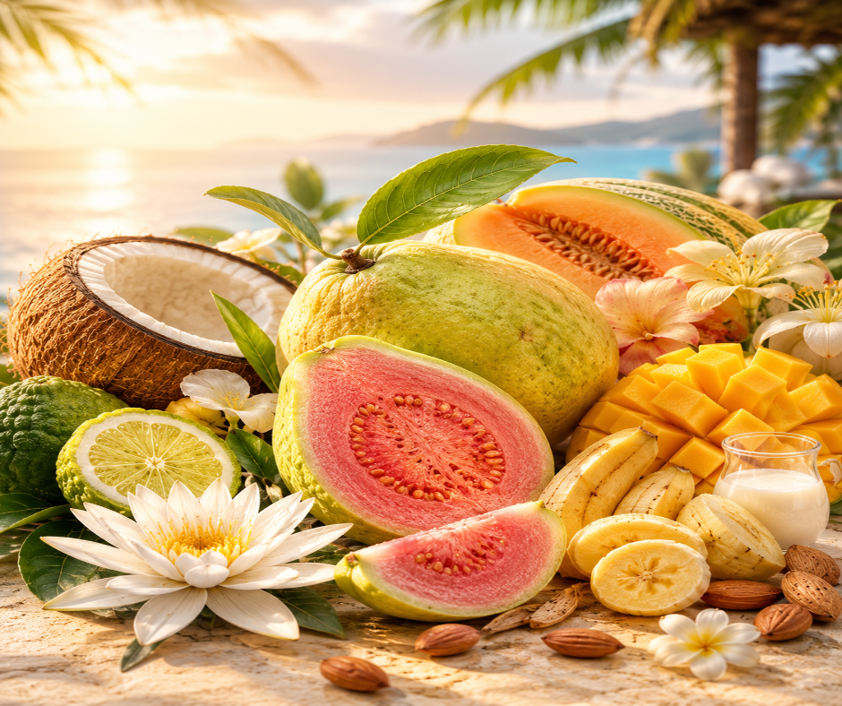 SUMMER VACATION - Inspired by Ellis Brooklyn Guava Granita - Escape to paradise! Juicy guava and banana along with bright bergamot and delicate water lily, whisking you straight to a tropical getaway. The heart bursts with creamy coconut, sweet melon, and exotic mango blossom—pure vacation vibes. As it settles, warm vanilla, silky sandalwood, and dreamy almond milk  Available in Perfume Oil, Body Spray, Body Oil & Lotion. Dupe Type Clone
