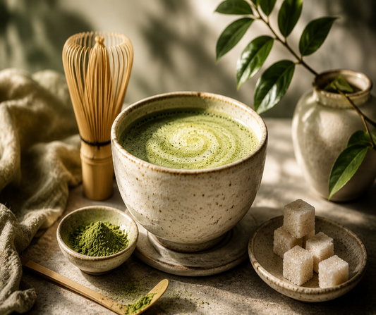 TEA & SUGAR - Inspired by Phlur Matcha Milk - A comforting blend of creamy matcha, black tea, vanilla, and delicate sugar, softened with warm amber and musk for a cozy café-inspired finish. Available in Perfume Oil, Body Spray, Body Oil, and Lotion.