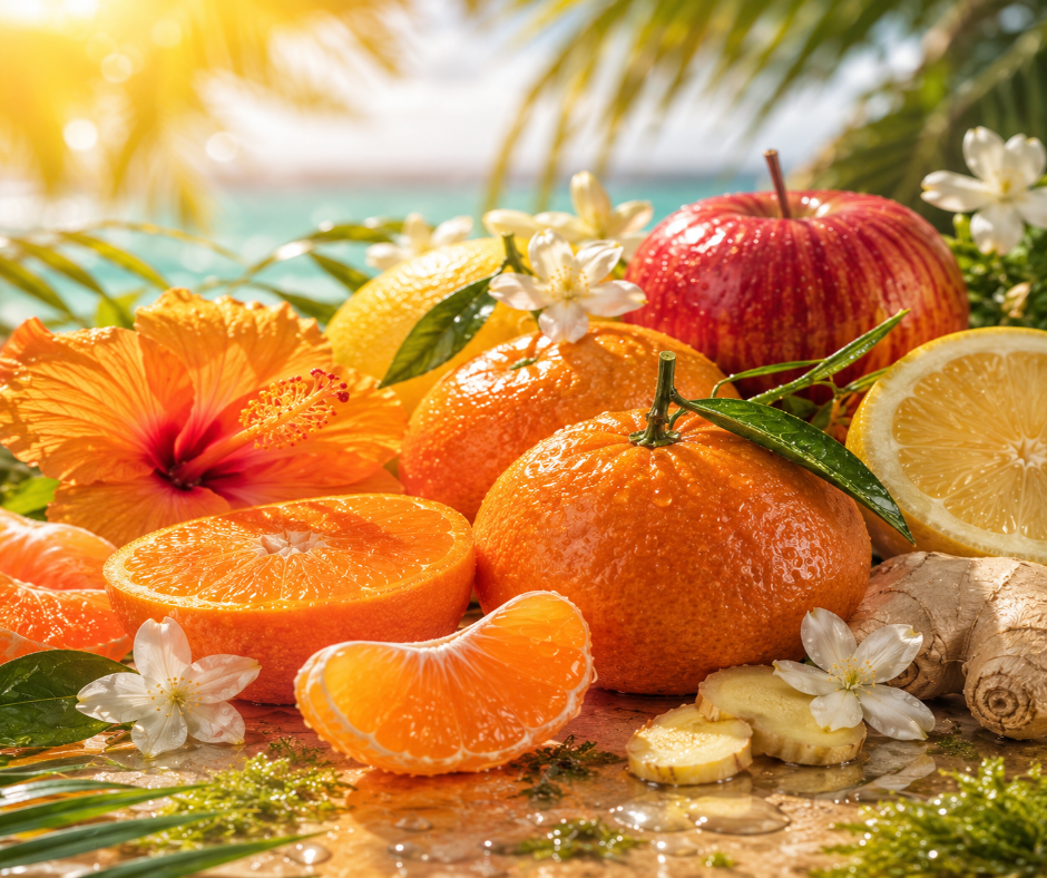 TANGERINE TWIST - Inspired by Phlur Tangerine Boy - Notes of lemon, ginger, and black pepper awaken your senses in this vibrant fragrance. Transition into the juicy blend of tangerine and apple, complemented by the soft touch of jasmine petals at its heart. Finally, be enveloped in the warm and inviting embrace of amber and moss as the scent settles on your skin. Available in Perfume Oil, Body Spray, Body Oil & Lotion