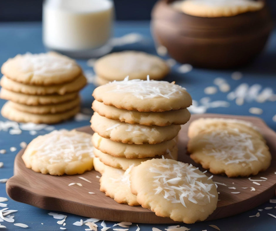 COCONUT SHORTBREAD - Freshly baked shortbread cookies! Shaved coconut, creamy coconut oil, melted butter, milk and a touch of sweet vanilla all mixed into a rich shortbread dough and sprinkled with sugar crystals. Available in Perfume Oil, Body Spray, Body Oil & Lotion